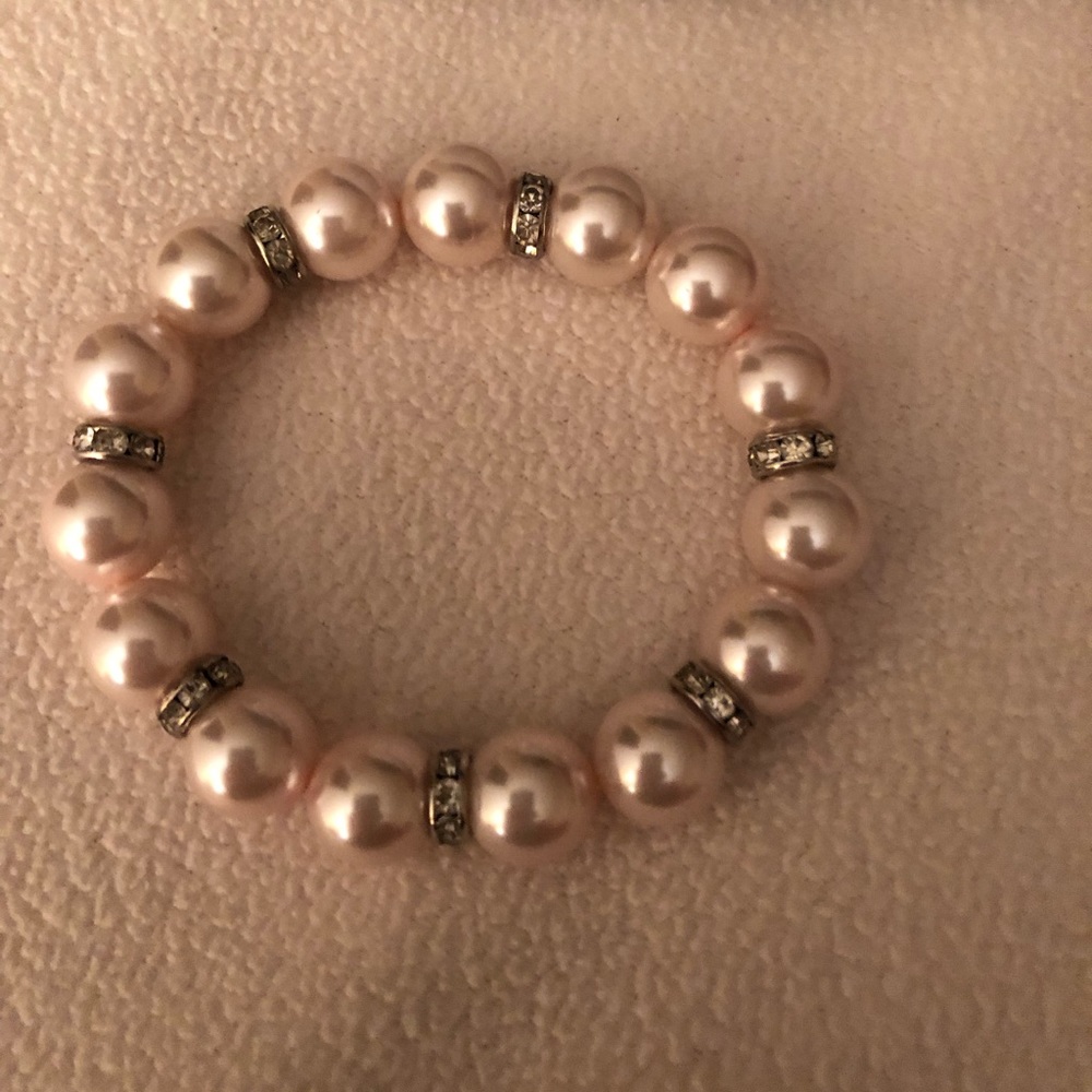 Faux Pearl Bracelet with Cubic Zirconia